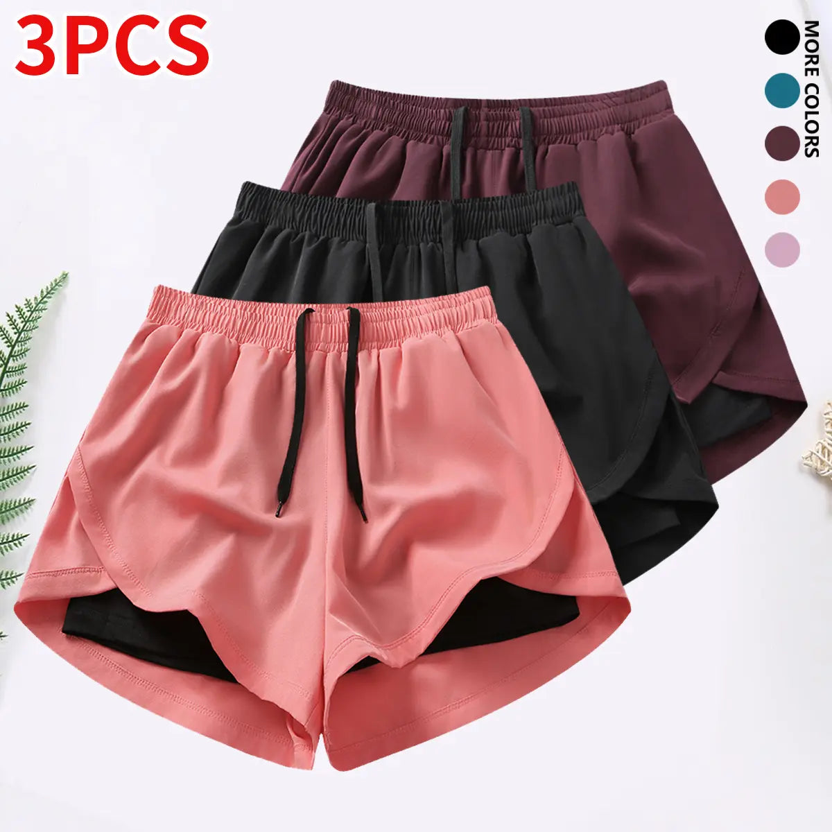 3-Piece Women's Casual Athletic Shorts Set with Built-In Lining, Drawstring, and Elastic Waistband for Running, Fitness, and Outdoor Activities