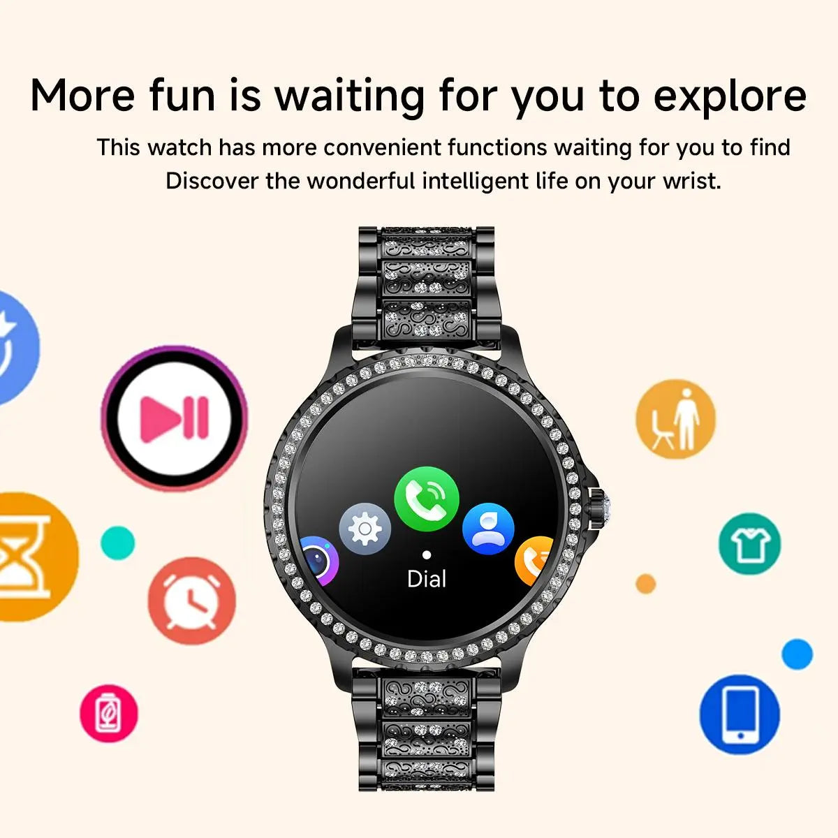 Women's Fashion Smart Watch with 1.32-Inch HD Display, Dual Straps, Waterproof Fitness Tracker, Compatible with Android and iOS
