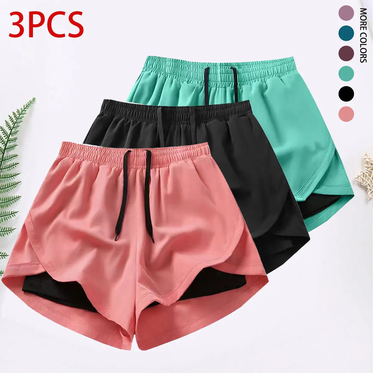 3-Piece Women's Casual Athletic Shorts Set with Built-In Lining, Drawstring, and Elastic Waistband for Running, Fitness, and Outdoor Activities