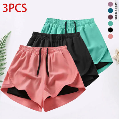 3-Piece Women's Casual Athletic Shorts Set with Built-In Lining, Drawstring, and Elastic Waistband for Running, Fitness, and Outdoor Activities