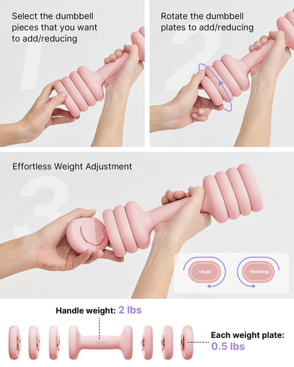 YOTTOY 4-in-1 Adjustable Dumbbell Set for Women - Compact 2-5 lbs Hand Weights with Ergonomic Non-Slip Design for Home Gym