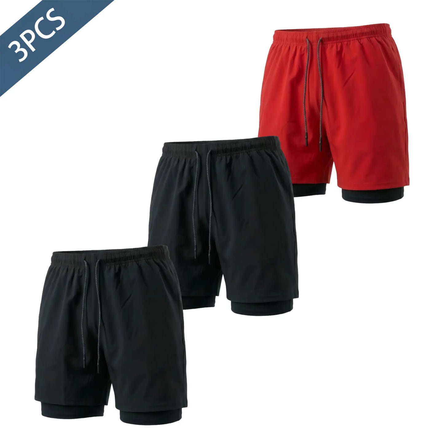 Unisex 3-Pack Athletic Shorts for Women, Fitted Cut with Compression Liner, Quick-Dry Elastic Waist with Drawstring, Pockets for Running and Gym Activities