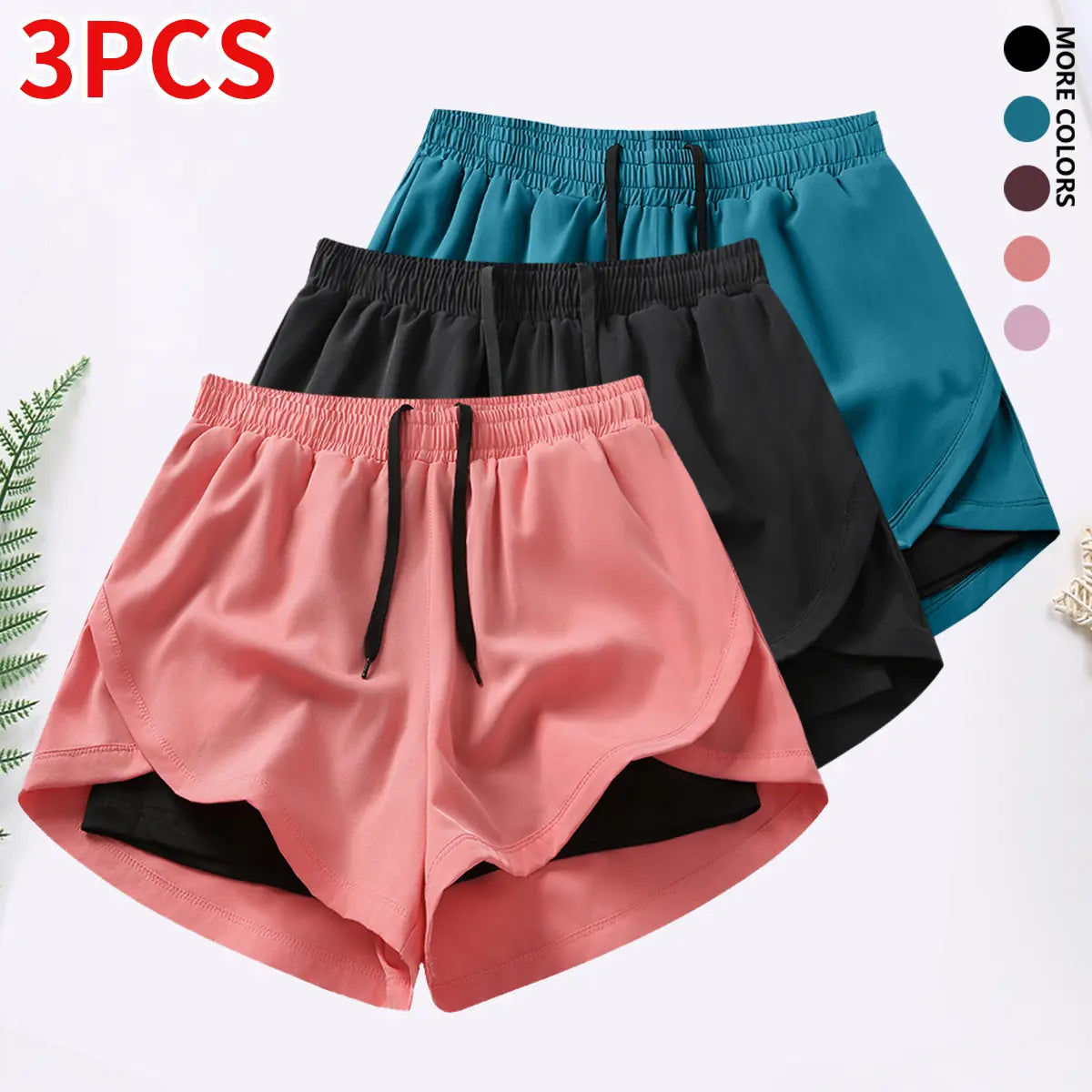 3-Piece Women's Casual Athletic Shorts Set with Built-In Lining, Drawstring, and Elastic Waistband for Running, Fitness, and Outdoor Activities