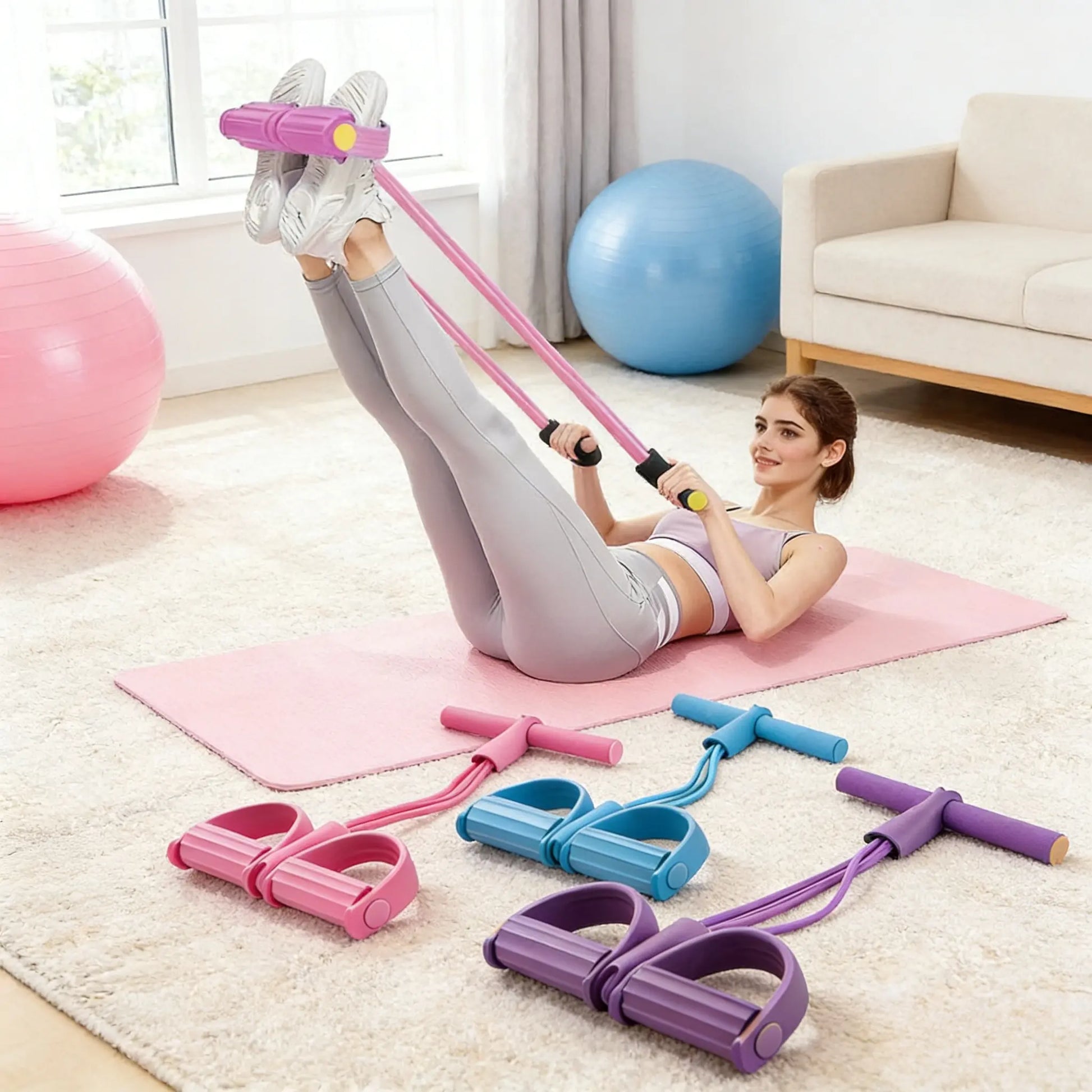 Professional Multifunctional Tension Rope - 4-Tube Elastic Yoga Pedal Resistance Band for Abdominal, Waist, Arm, and Leg Stretching, Made from Natural Latex