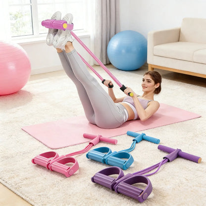 Professional Multifunctional Tension Rope - 4-Tube Elastic Yoga Pedal Resistance Band for Abdominal, Waist, Arm, and Leg Stretching, Made from Natural Latex