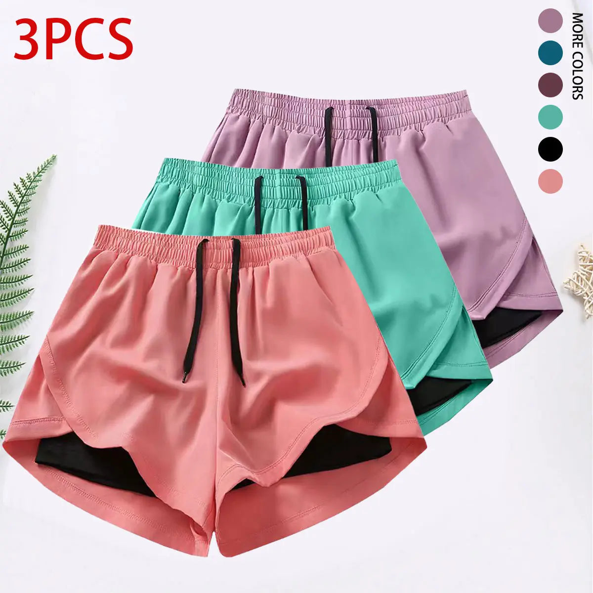 3-Piece Women's Casual Athletic Shorts Set with Built-In Lining, Drawstring, and Elastic Waistband for Running, Fitness, and Outdoor Activities