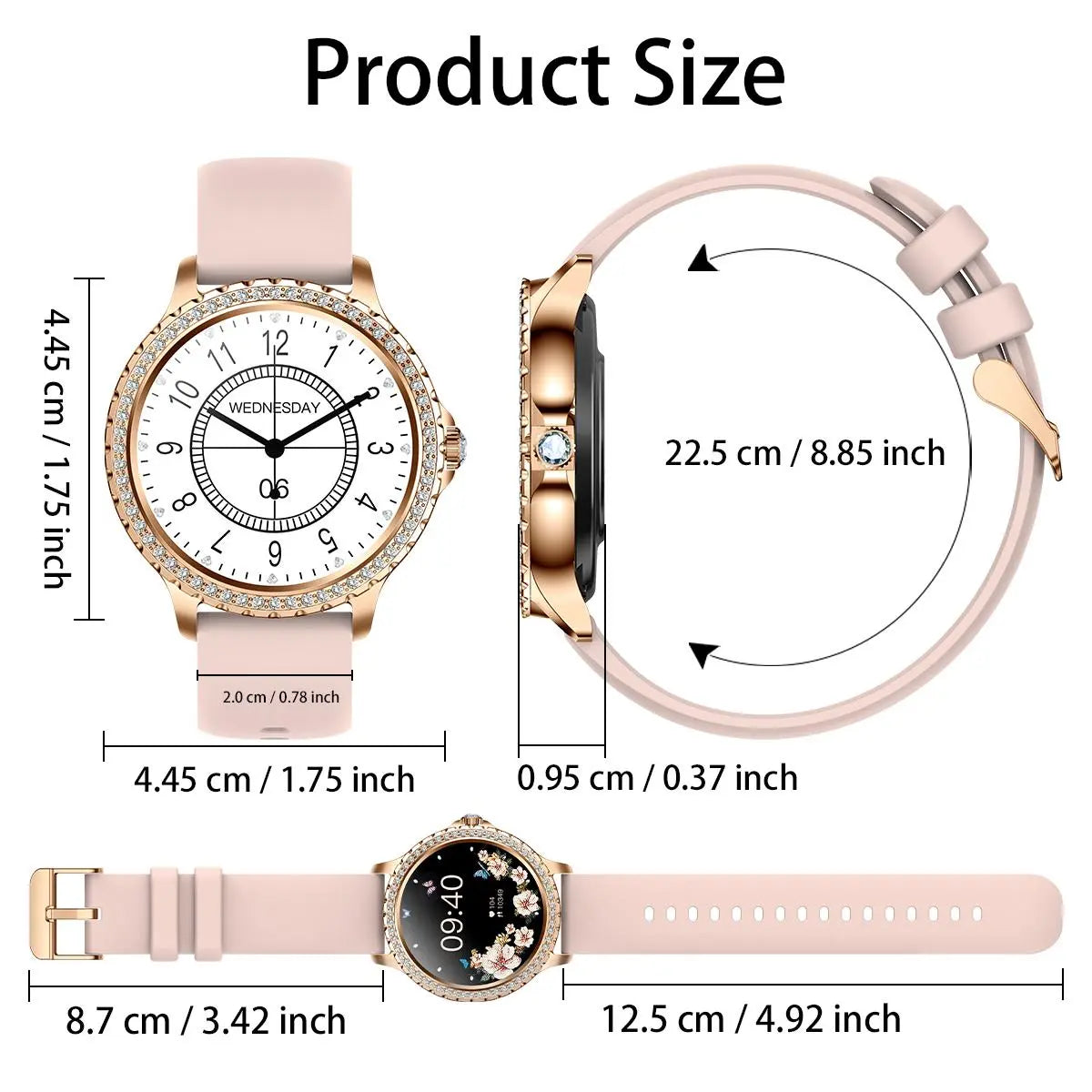 Women's Fashion Smart Watch with 1.32-Inch HD Display, Dual Straps, Waterproof Fitness Tracker, Compatible with Android and iOS