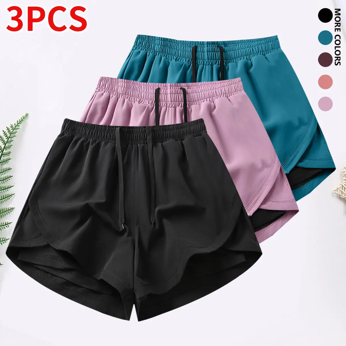 3-Piece Women's Casual Athletic Shorts Set with Built-In Lining, Drawstring, and Elastic Waistband for Running, Fitness, and Outdoor Activities