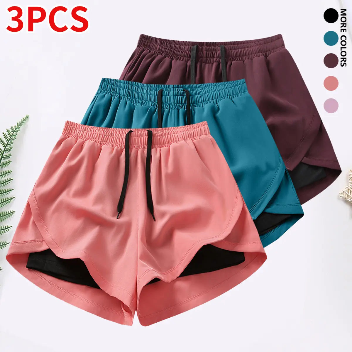 3-Piece Women's Casual Athletic Shorts Set with Built-In Lining, Drawstring, and Elastic Waistband for Running, Fitness, and Outdoor Activities