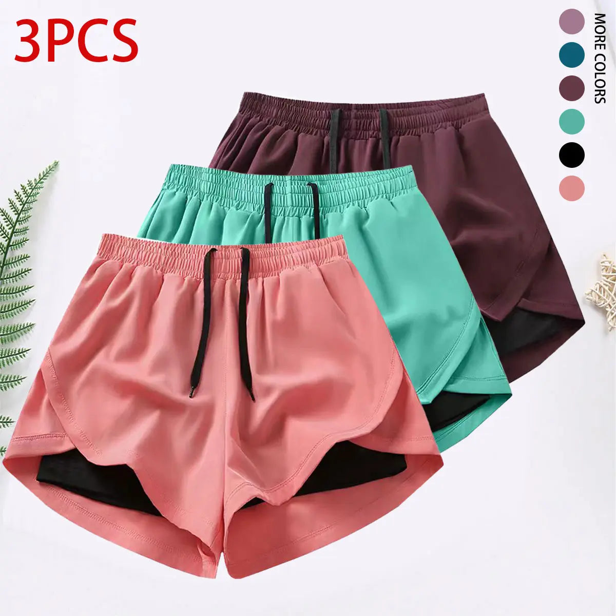 3-Piece Women's Casual Athletic Shorts Set with Built-In Lining, Drawstring, and Elastic Waistband for Running, Fitness, and Outdoor Activities