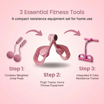 Professional Multifunctional Home Fitness Resistance Training Set with Resistance Trainer, Thigh Trainer, and Weighted Jump Rope