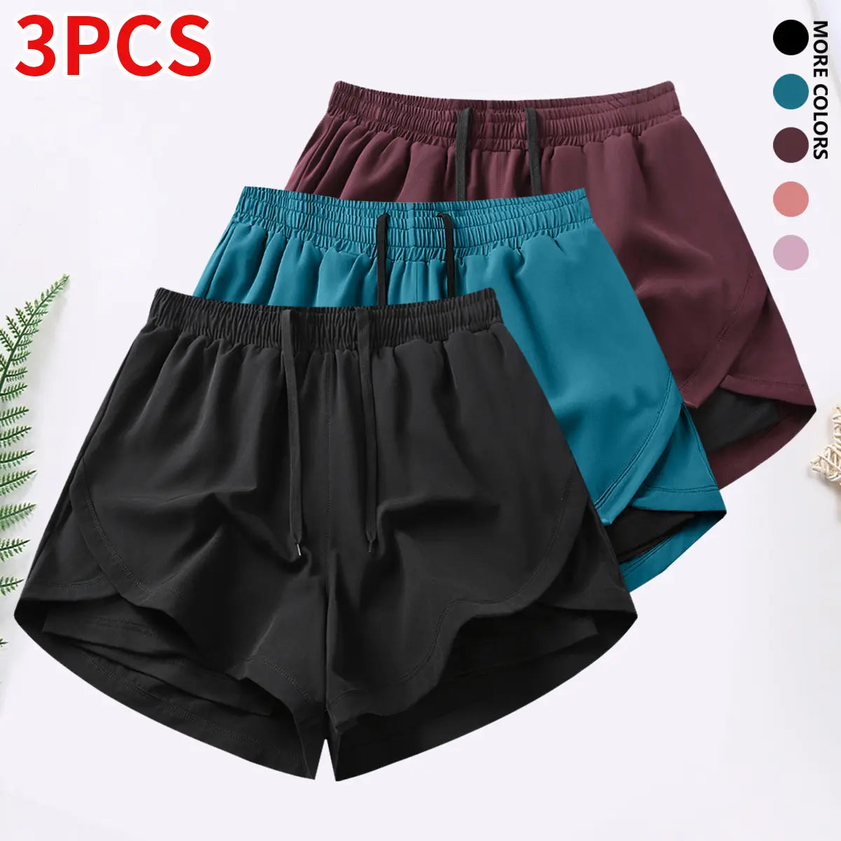 3-Piece Women's Casual Athletic Shorts Set with Built-In Lining, Drawstring, and Elastic Waistband for Running, Fitness, and Outdoor Activities