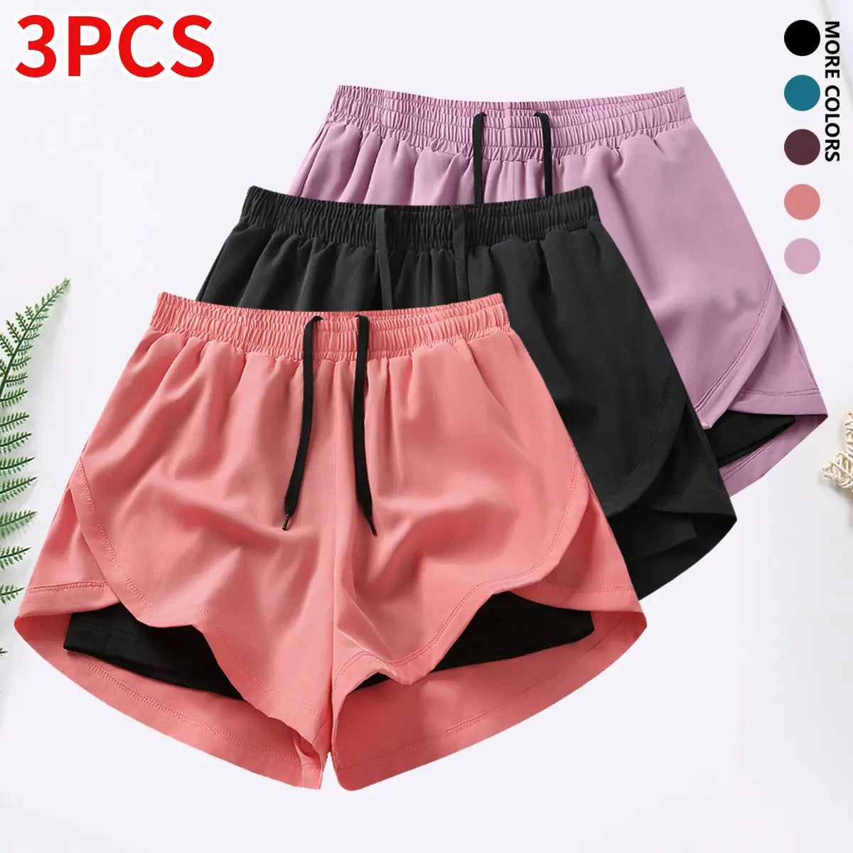 3-Piece Women's Casual Athletic Shorts Set with Built-In Lining, Drawstring, and Elastic Waistband for Running, Fitness, and Outdoor Activities