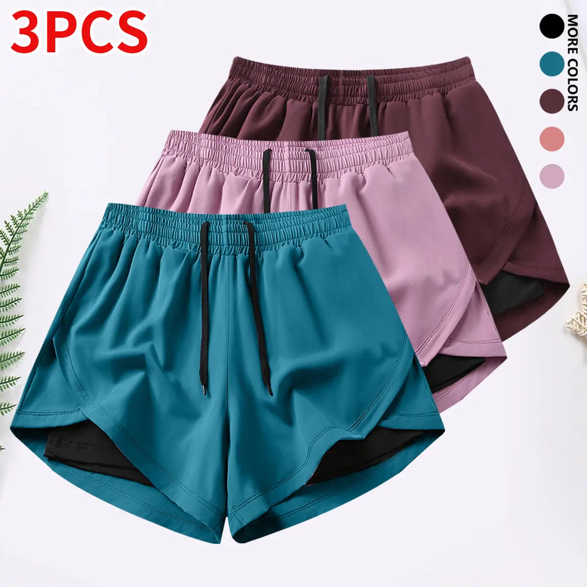 3-Piece Women's Casual Athletic Shorts Set with Built-In Lining, Drawstring, and Elastic Waistband for Running, Fitness, and Outdoor Activities