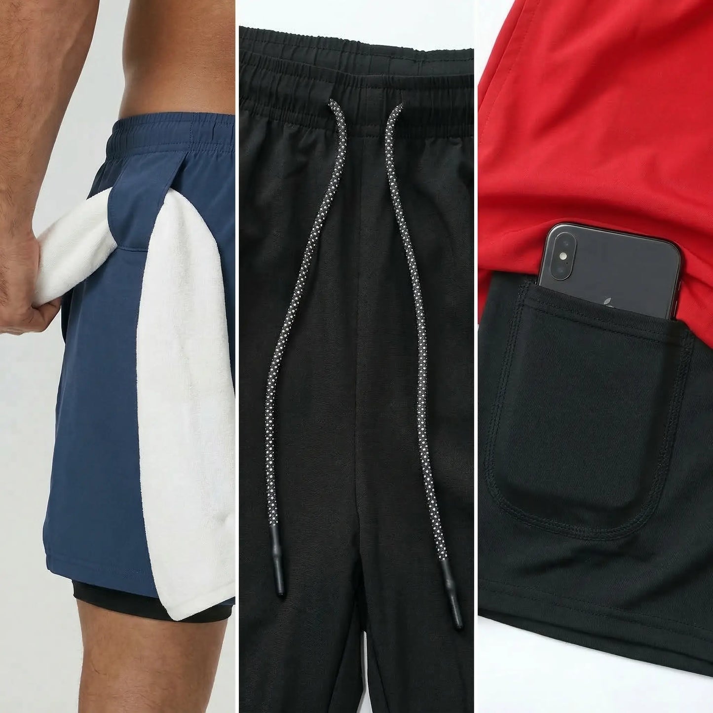 Unisex 3-Pack Athletic Shorts for Women, Fitted Cut with Compression Liner, Quick-Dry Elastic Waist with Drawstring, Pockets for Running and Gym Activities