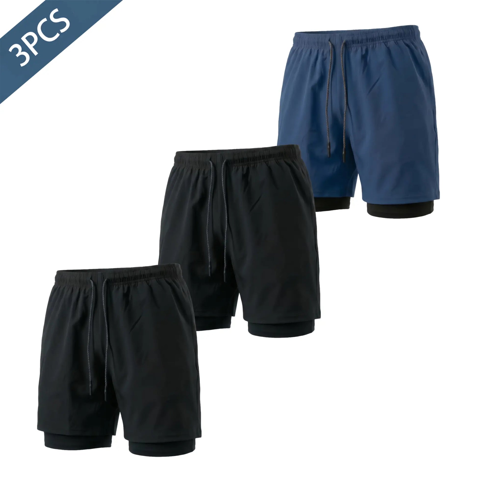 Unisex 3-Pack Athletic Shorts for Women, Fitted Cut with Compression Liner, Quick-Dry Elastic Waist with Drawstring, Pockets for Running and Gym Activities