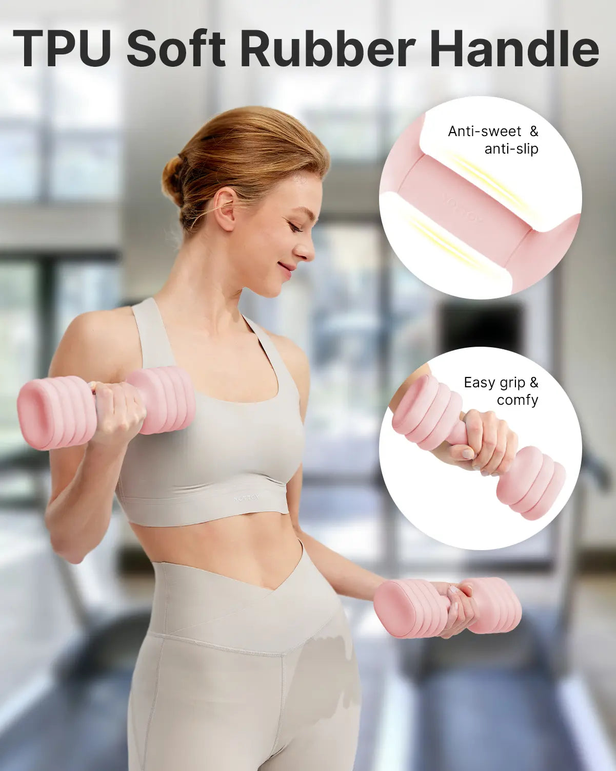 YOTTOY 4-in-1 Adjustable Dumbbell Set for Women - Compact 2-5 lbs Hand Weights with Ergonomic Non-Slip Design for Home Gym