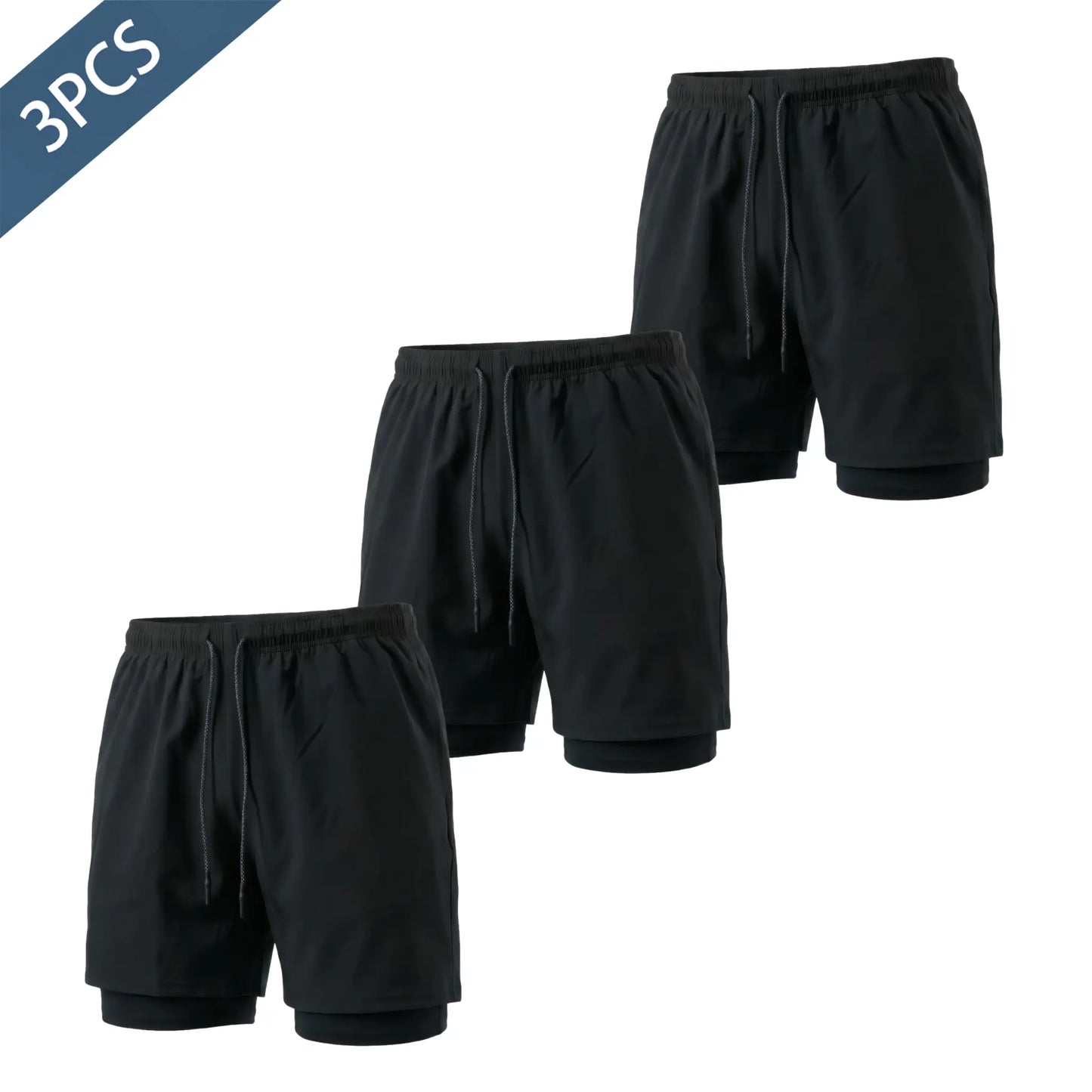 Unisex 3-Pack Athletic Shorts for Women, Fitted Cut with Compression Liner, Quick-Dry Elastic Waist with Drawstring, Pockets for Running and Gym Activities