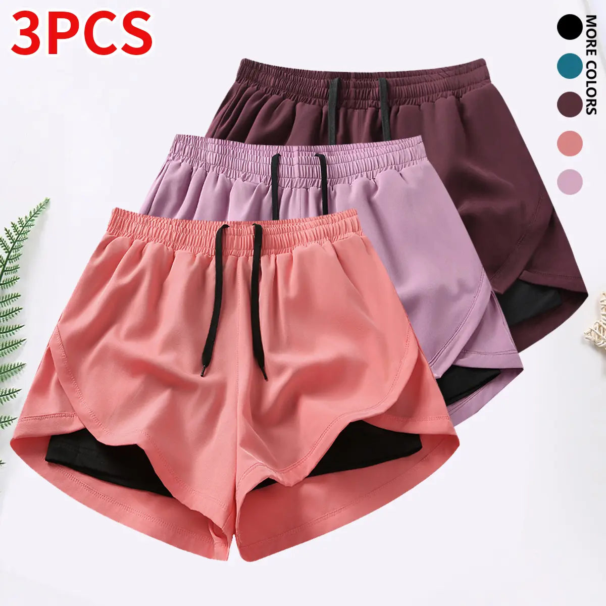 3-Piece Women's Casual Athletic Shorts Set with Built-In Lining, Drawstring, and Elastic Waistband for Running, Fitness, and Outdoor Activities