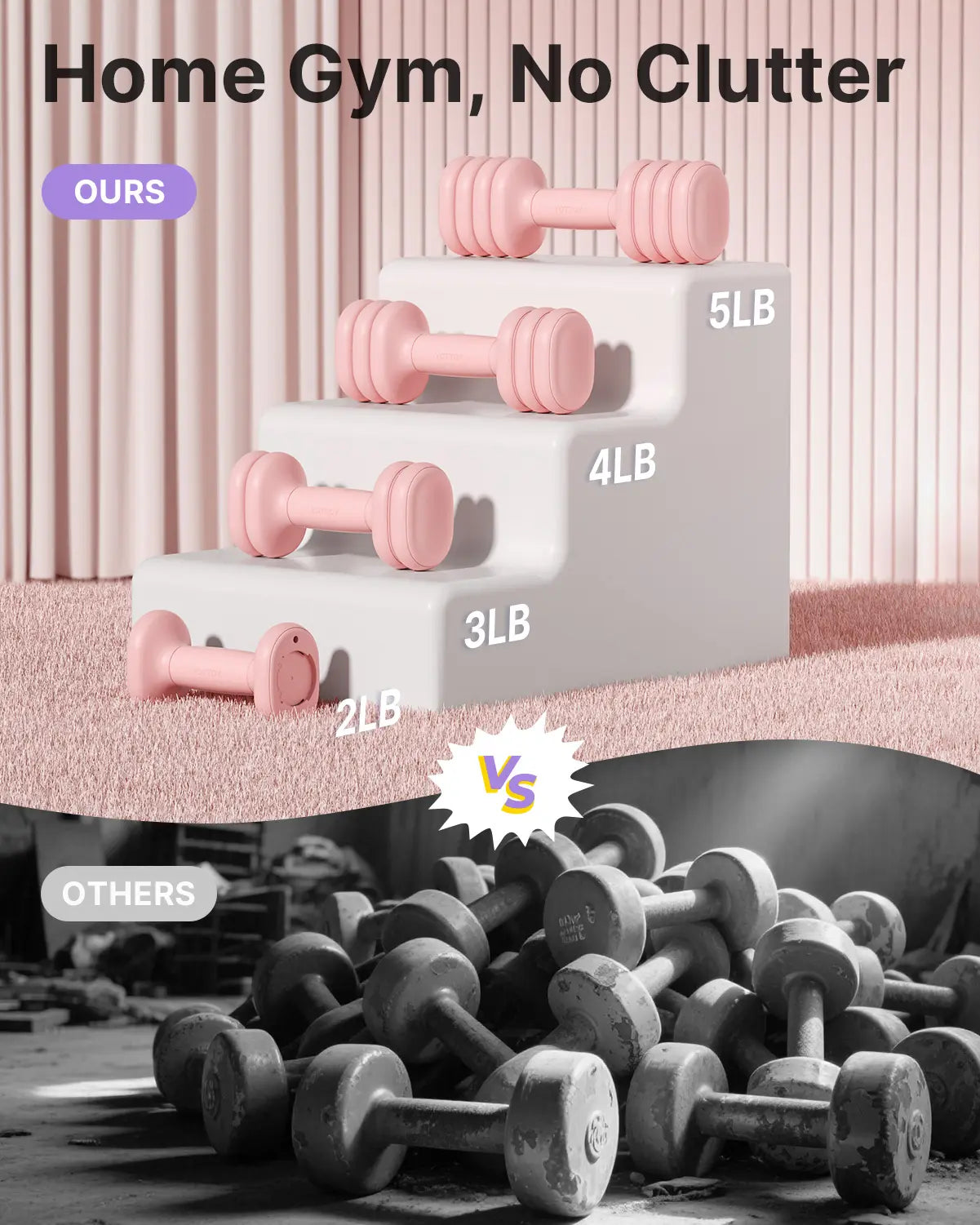 YOTTOY 4-in-1 Adjustable Dumbbell Set for Women - Compact 2-5 lbs Hand Weights with Ergonomic Non-Slip Design for Home Gym